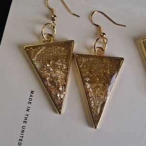 Gold Triangle Glitter Drop Earrings - Women Jewelry